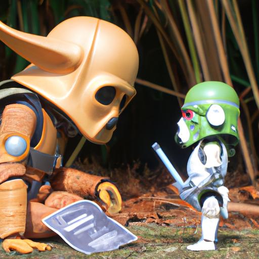 Boba Fett and Baby Yoda discuss their next mission while wearing their signature armor.
