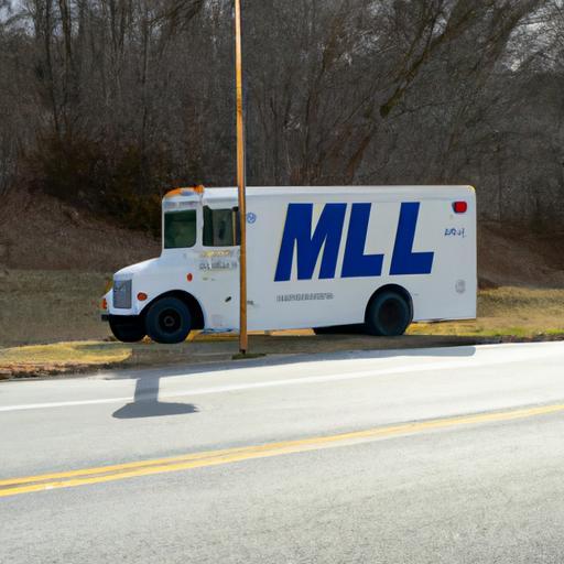 A mail truck remains parked on the side of the road as a result of the government shutdown