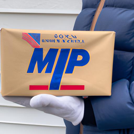 A person holds a package with USPS logo on MLK Day 2022