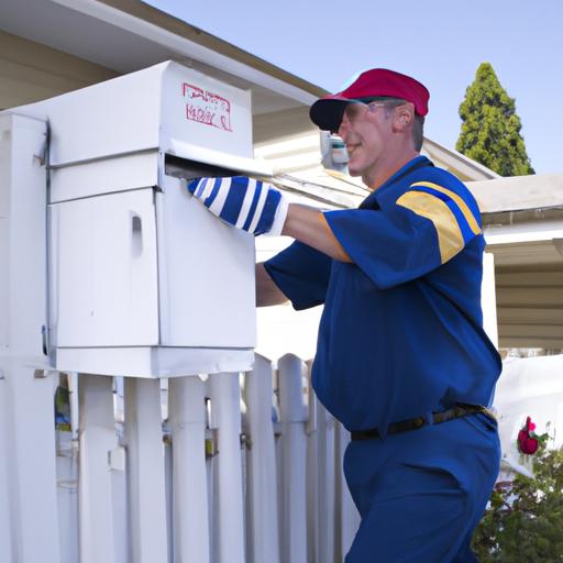 A USPS mail carrier delivers mail from government agencies to a mailbox.