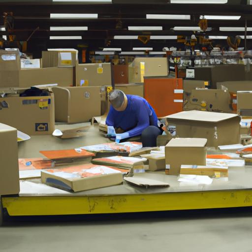 A dedicated worker carefully sorting through recovered packages at the Mail Recovery Center