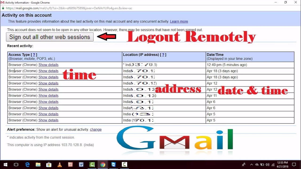 Чек gmail. Login History.