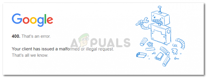 Gmail error bad request your client has issued a malformed or illegal request