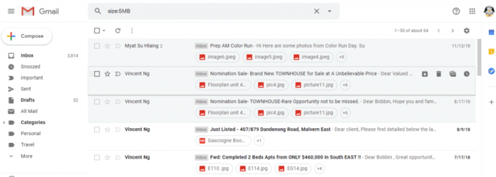 How to sort gmail messages by size