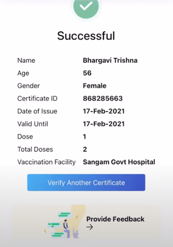 Covid Vaccine Certificate verification success