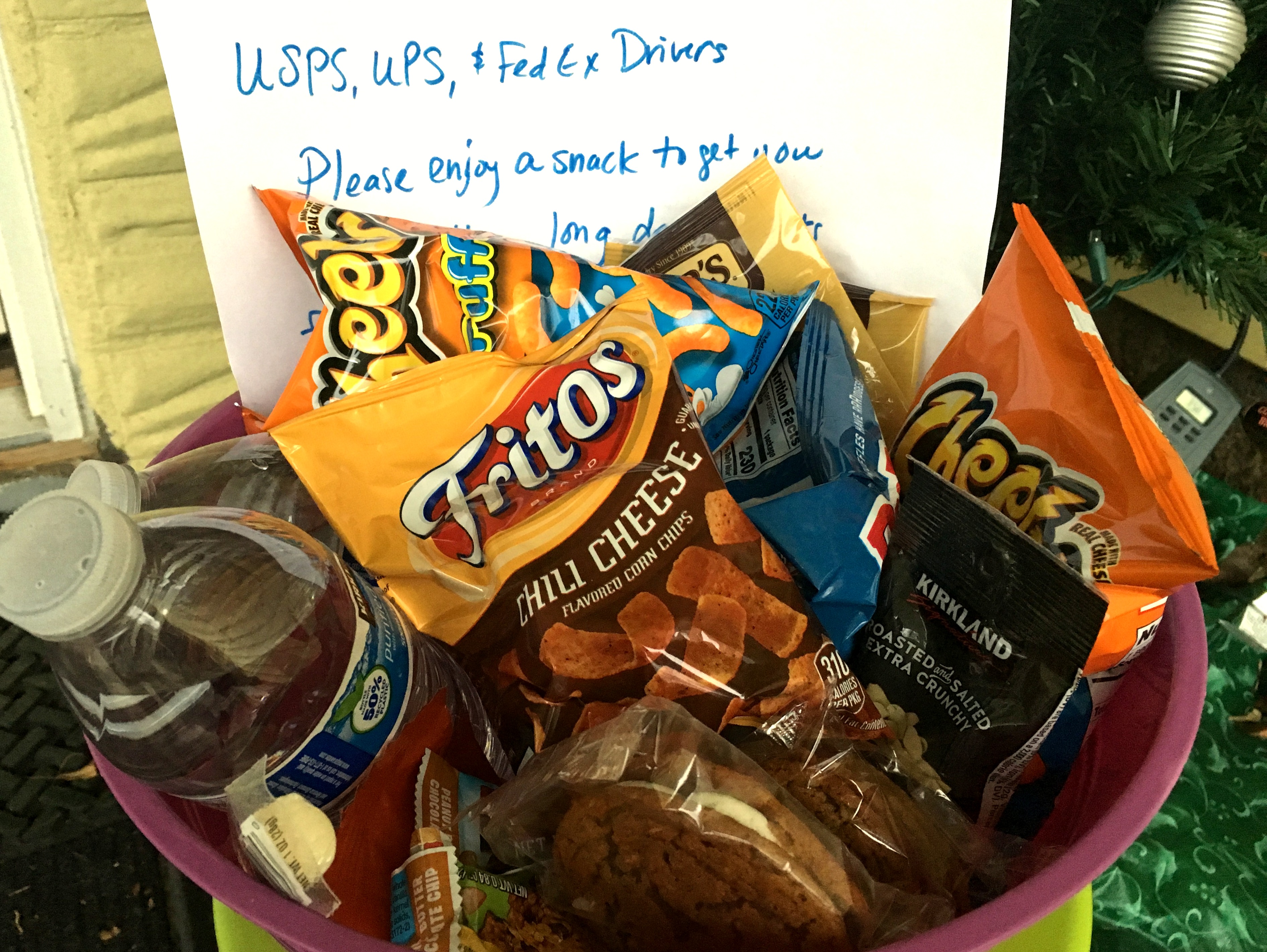 Snack basket and small gifts for mail carriers and delivery drivers