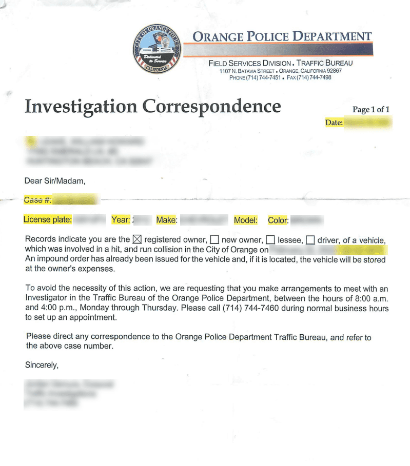 Hit And Run Notice In The Mail | Letter From Police Hit And Run