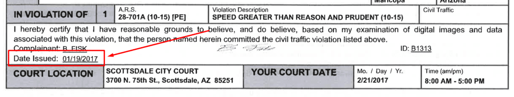 How long does it take to get a photo radar ticket in the mail in arizona