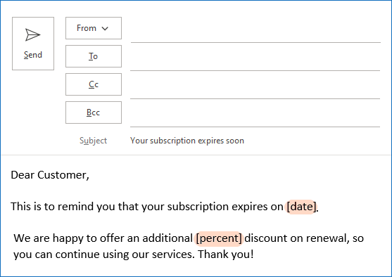 How to make Outlook email template with fillable fields, variables and dropdowns