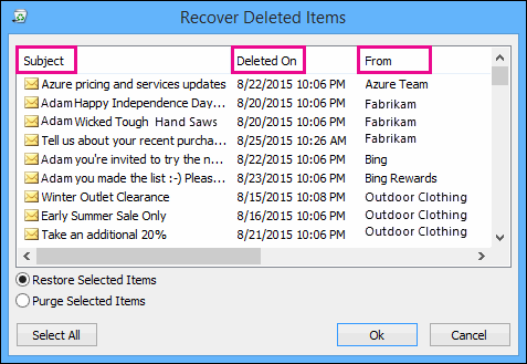 Recover deleted items in Outlook for Windows