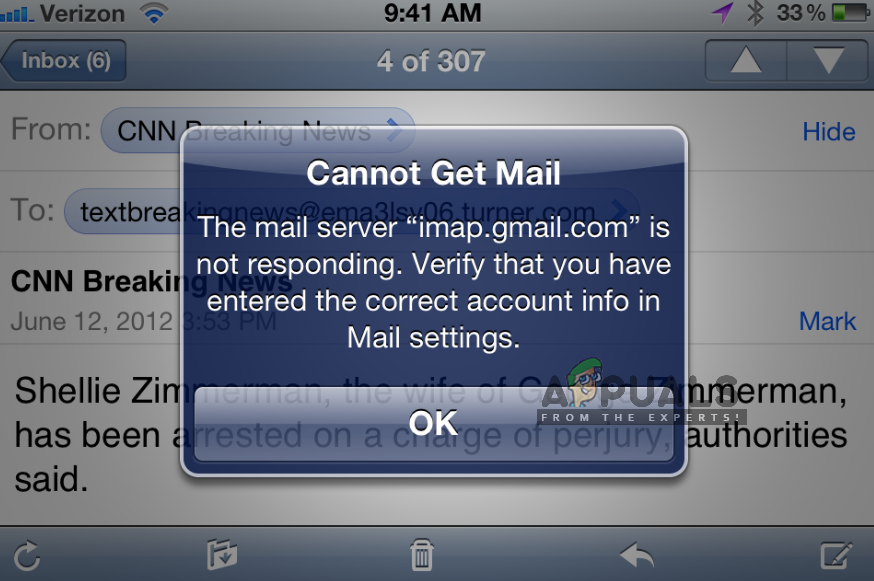 Fix: imap.gmail.com is not Responding on iPhone/iPad – Appuals.com