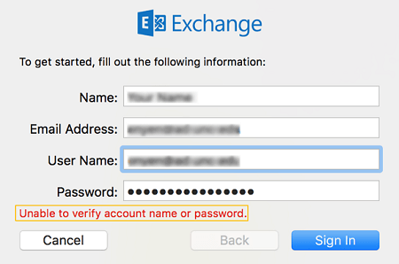 Mac mail unable to verify account name or password