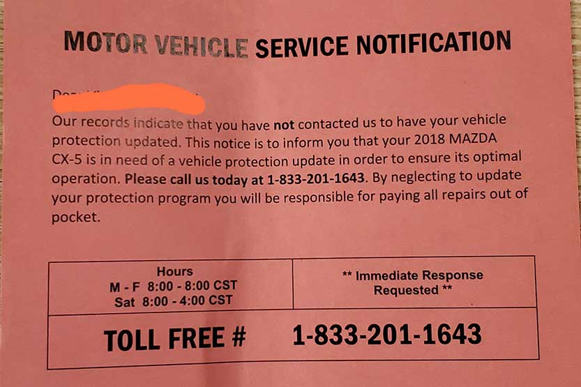 Motor Vehicle Service Notification – Is It a Scam? • Road Sumo