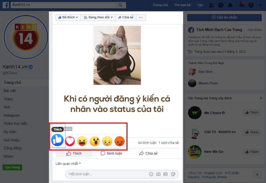 Hệ thống Emoji trên mỗi bài viết Facebook